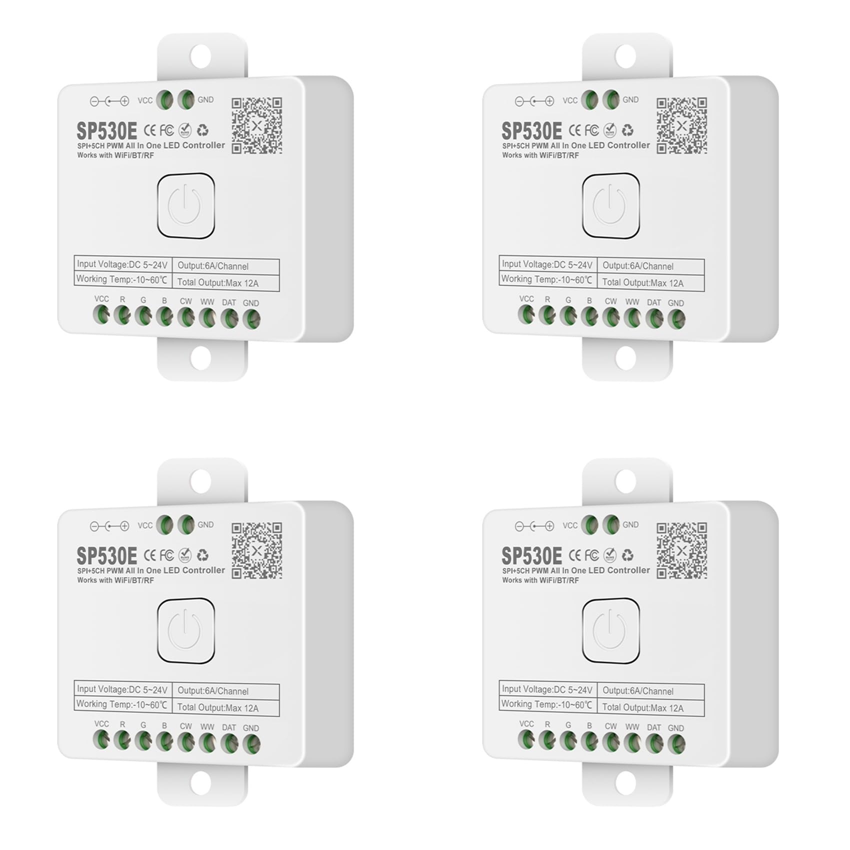 Jnchdghwa White 4X 12-In-1 Wifi Led Controller Sp530e Pwm Spi Pixels Dimmer For Ws2812b Ws2811 Rgb Rgbw Led Strips With Voice Control