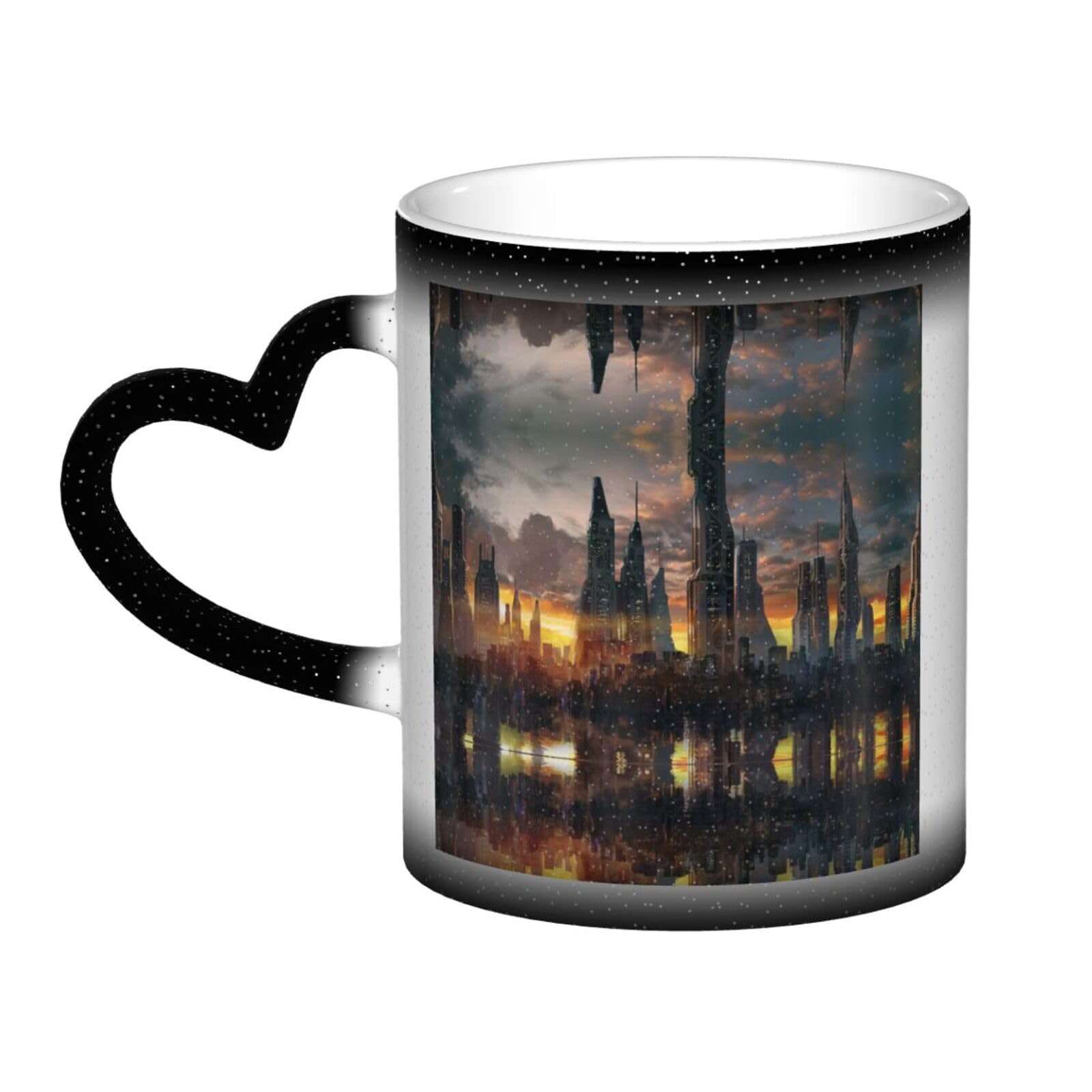 FURLOU City Scape Color Changing Coffee Mug Heat Sensitive Magic Ceramic Heat Changing Star Mug Gifts for Men Women Halloween Birthday Friends