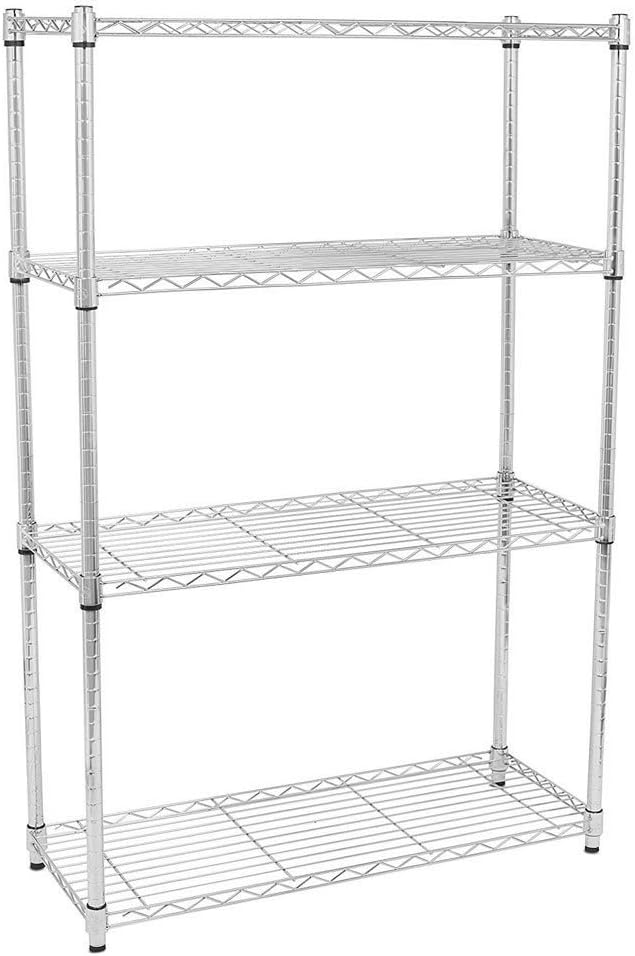 Commercial Chrome Wire Shelving Rack, All Stainless-steel Heavy Duty 4 Tier Wire Shelf W60xD18xH71, for Storage ETL