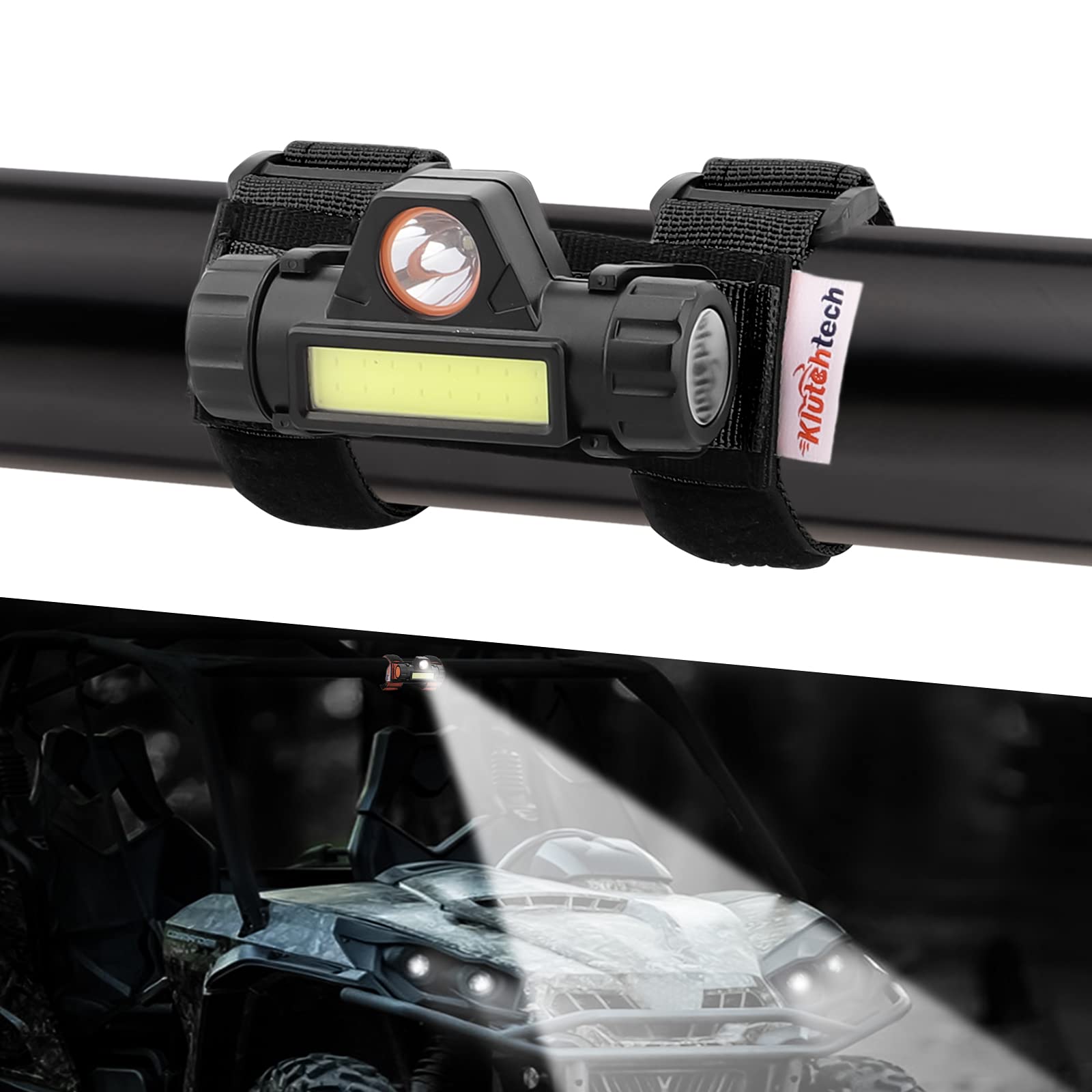 Klutchtech Universal Roll Bar Mount LED Light, Interior Dome Light Work Light Compatible with UTV ATV Polaris RZR Golf Car Truck Off-Road Pickup Boat-Black