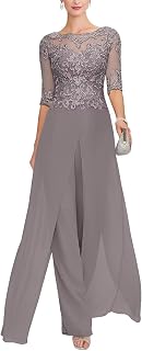 Mother of The Bride Jumpsuit for Wedding 3Pcs with Lace Applique Pant Suits Formal Outfit Set Wedding Guest Dresses Outfit