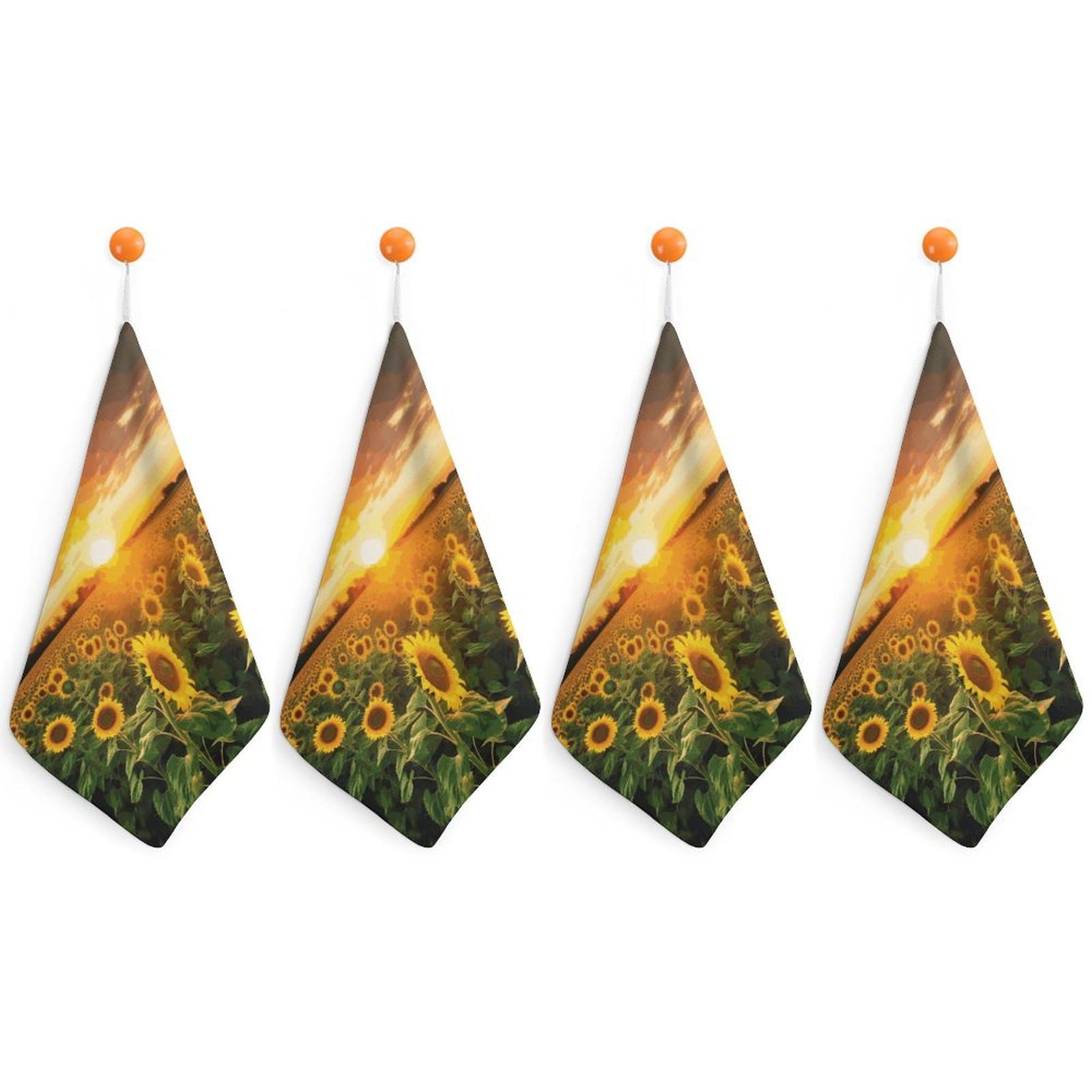 LDGSUPH Sunflower Field Sunset Hand Towels Fashion Hand Face Towel with Hanging Strap Absorbent Soft Decorative Towel Fade Resistant Cozy Face Cloths for Kitchen Gym Bathroom Towels 4PCS