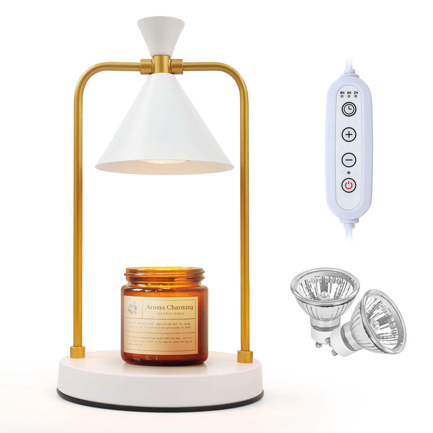 Ohenjoy Candle Warmer, Candle Warmer Lamp with Timmer 2/4/8h, Dimmable Candle Lamp Fit with All Candle, Candle Lamp Warmer with 2 Bulbs, No Flame Scented Candle Warmer Lamp for Jar Candles (White)