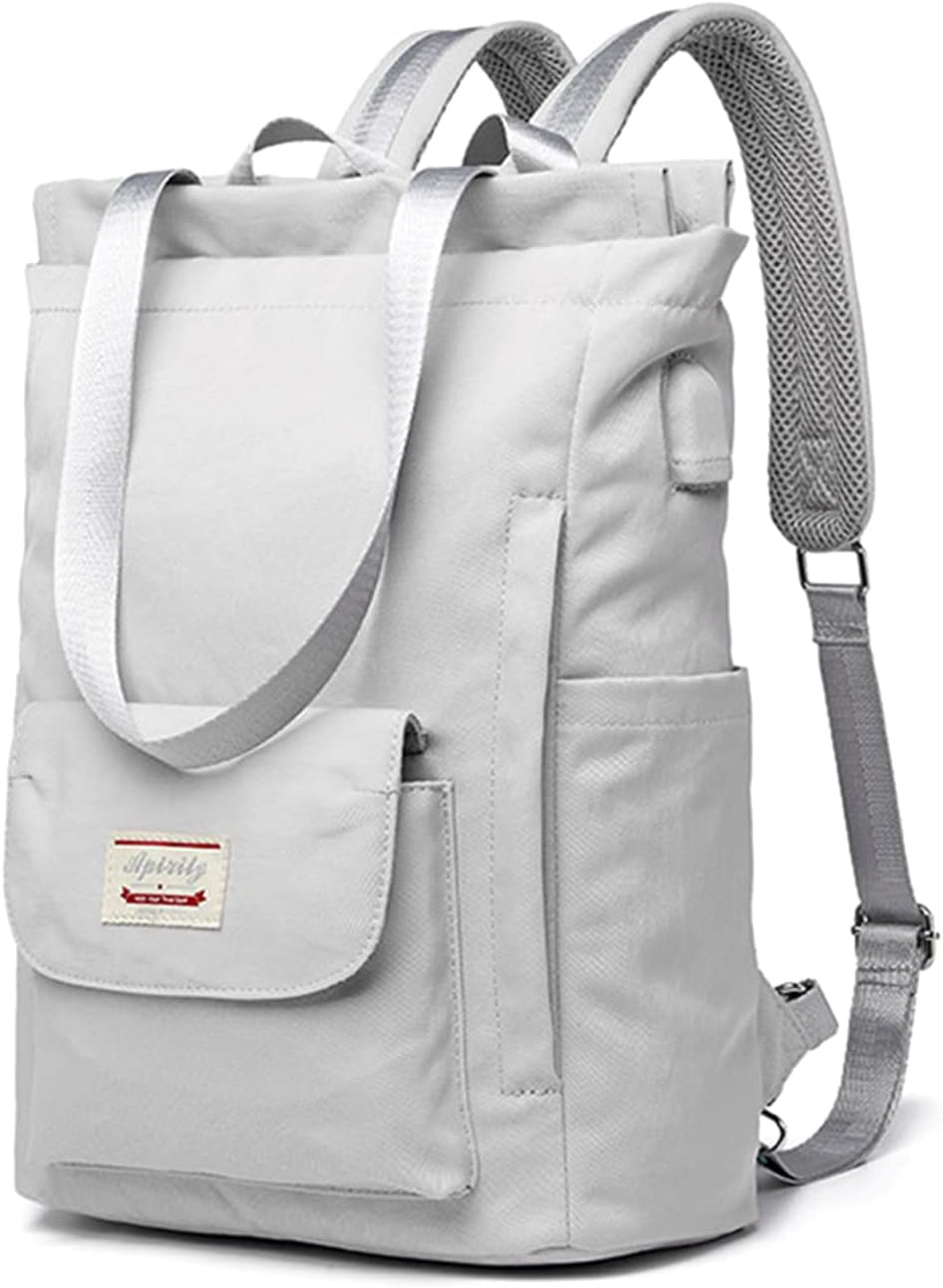 PORRASSO Women Laptop Backpack Casual Shoulder Bag with USB Charging Port Luggage Strap for 15,6 Inch Laptop Daypack Work Travel Rucksack Grey