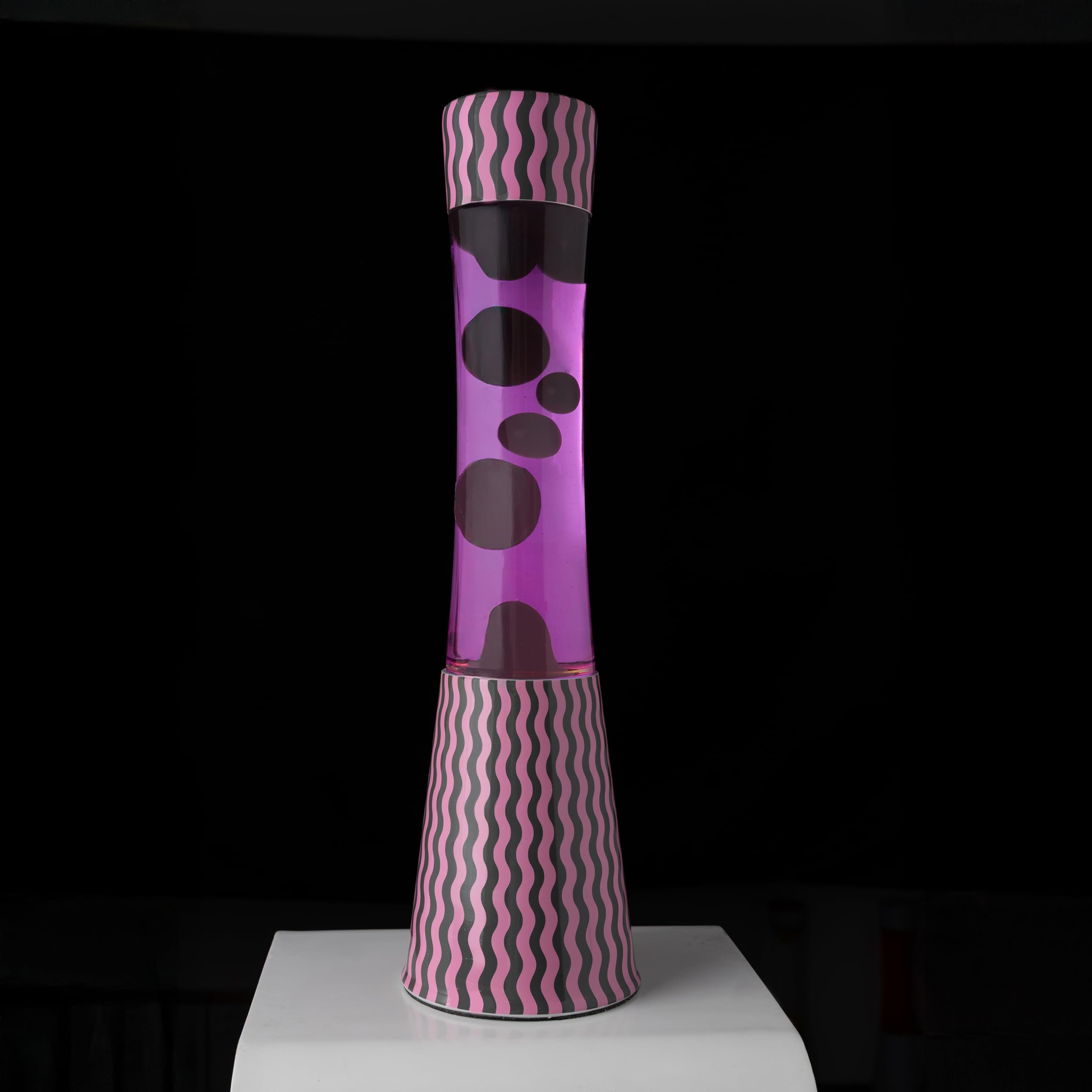 Fisura – Lampe à lave effet ondulations. Lampe décorative relaxante pour maison ou bureau, design original avec lave marron et liquide rose, ampoule de rechange incluse, 11 x 11 x 39,5 cm