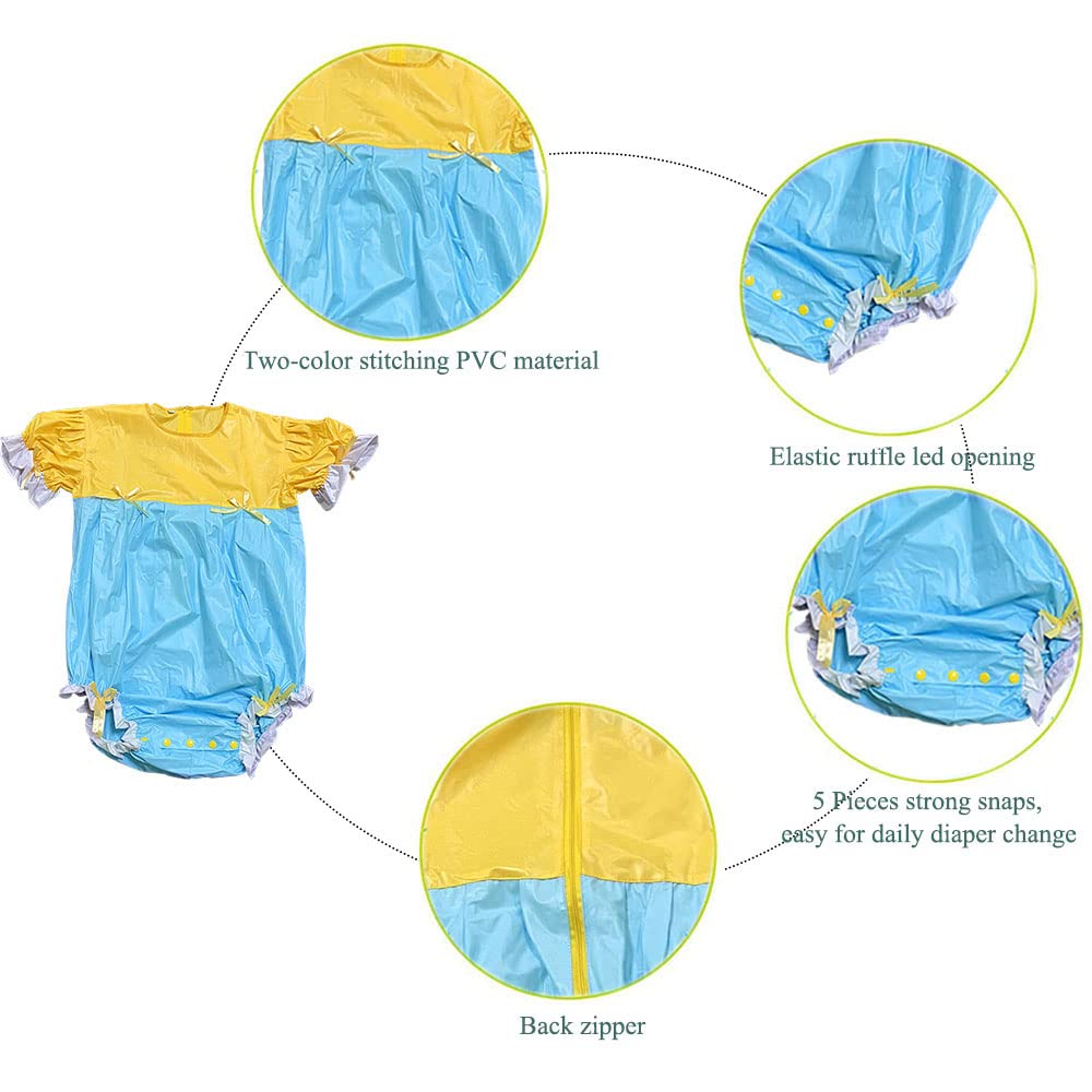 Dwukolorowy patchworkowy uroczy krótki rękaw TPU ABDL Onesie Pieluchy dla niemowląt Miłośnik (ABDL) guzik Krocze Romper Body Plastikowe Onesie