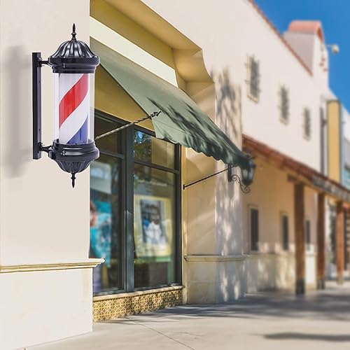 Miniatura 3 de ZHFEISY Luz LED para poste de barbero 28 pulgadas rojo blanco azul tradicional poste de barbero exterior barbería caja de luz giratoria resistente a