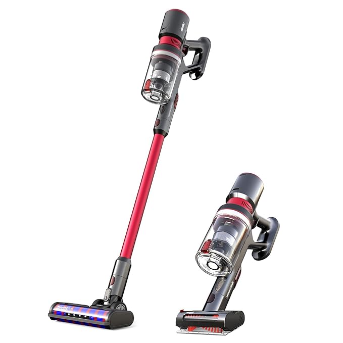 AGARO Supreme Cordless Stick Vacuum Cleaner,2in1 Handheld & Stick, 400W Brushless Motor, 25 kPa Suction Power, 3 Adjustable Suction Modes, Adjustable Head, Rotary Brush, Bagless Dry Vacumming, Red