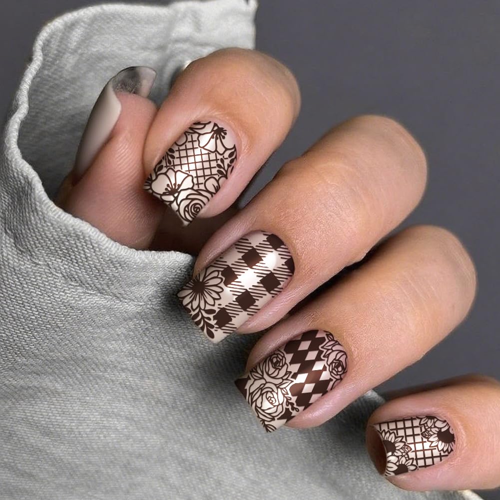 PH PandaHall 3pcs Flower Plaid Nail Stamping Plate - Image 4