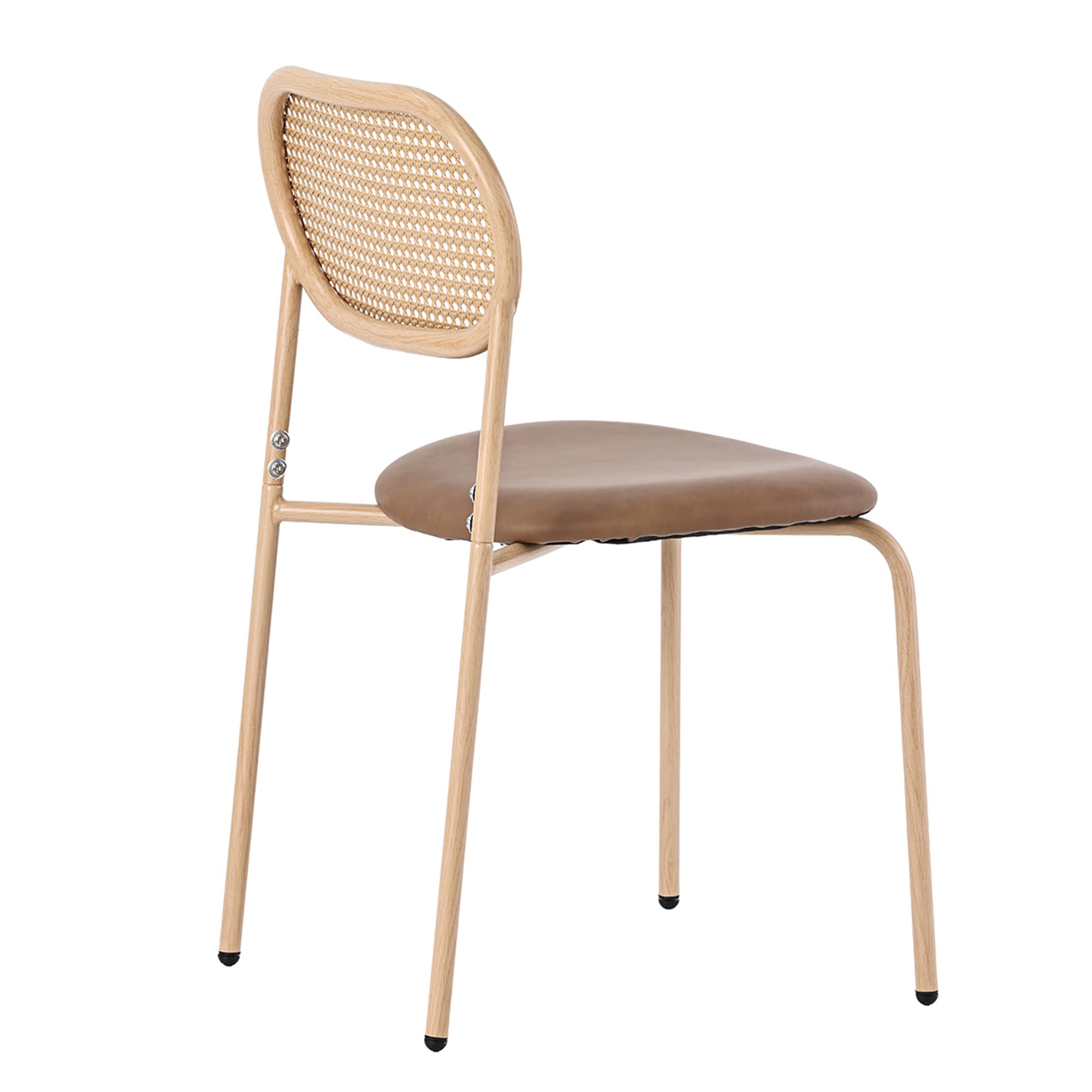 Merax Juego de 6 sillas de comedor, Sillas de cocina modernas con respaldo de ratán, Sillas de comedor con cuatro patas de soporte de metal, PU, Marrón