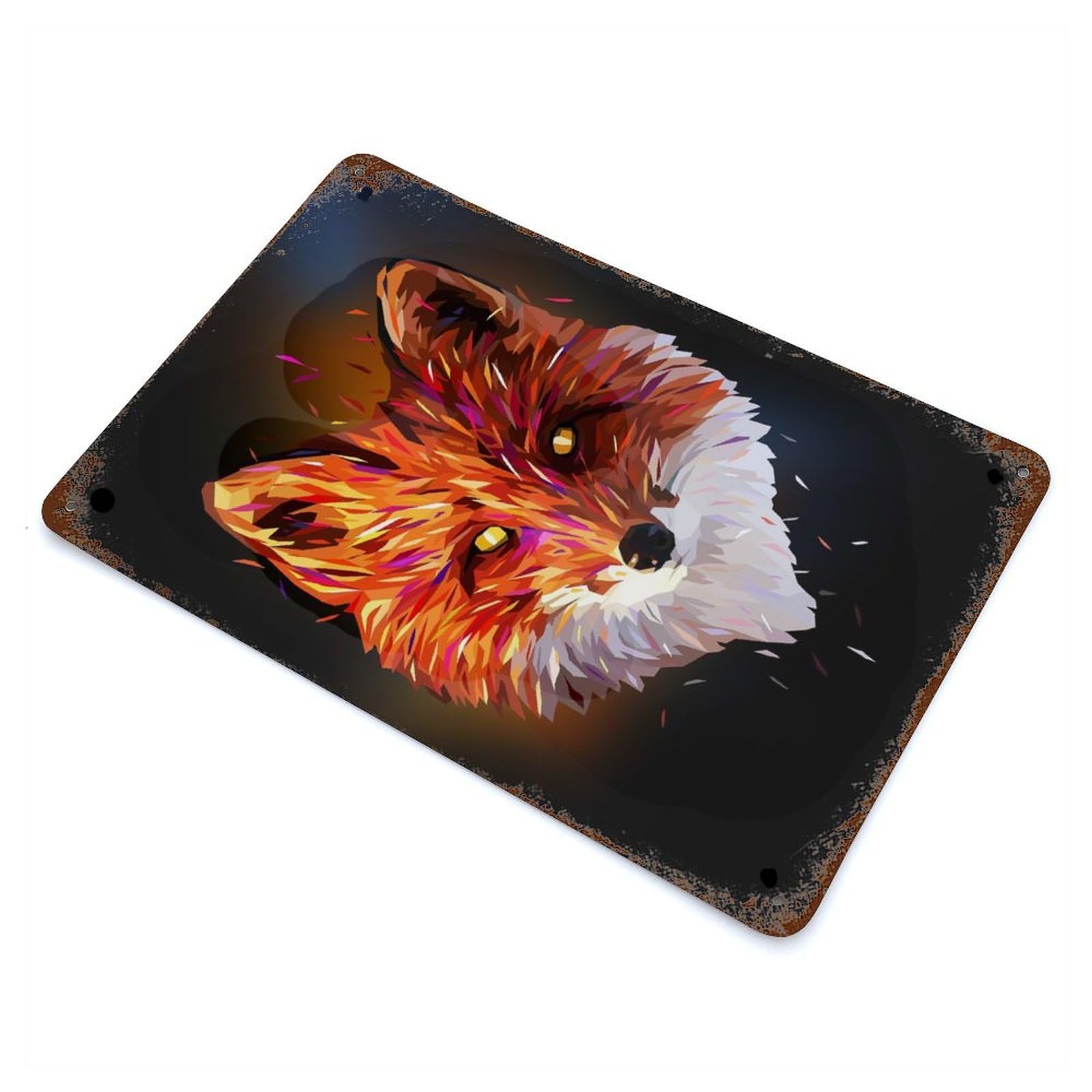 Aged Metal Wall Plaque with The Fox Design 11.8"x7.9", for Farmhouse, Kitchen And Entryway Decor, Retro Wall Decor