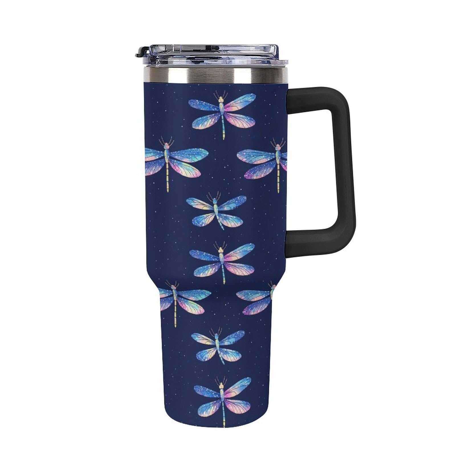 Gobelet de voyage Libellule 40 oz noir avec poignée stylée pour voiture