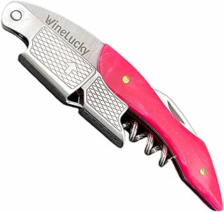 Professional Sommelier Corkscrew Wine Bottle Opener. Manual Hand Opener Used By Waiters & Bartenters. Stainless Steel & Tough Colorful Resin. Built In Beer Opener & Foil Cutter. (Lightning Pink)