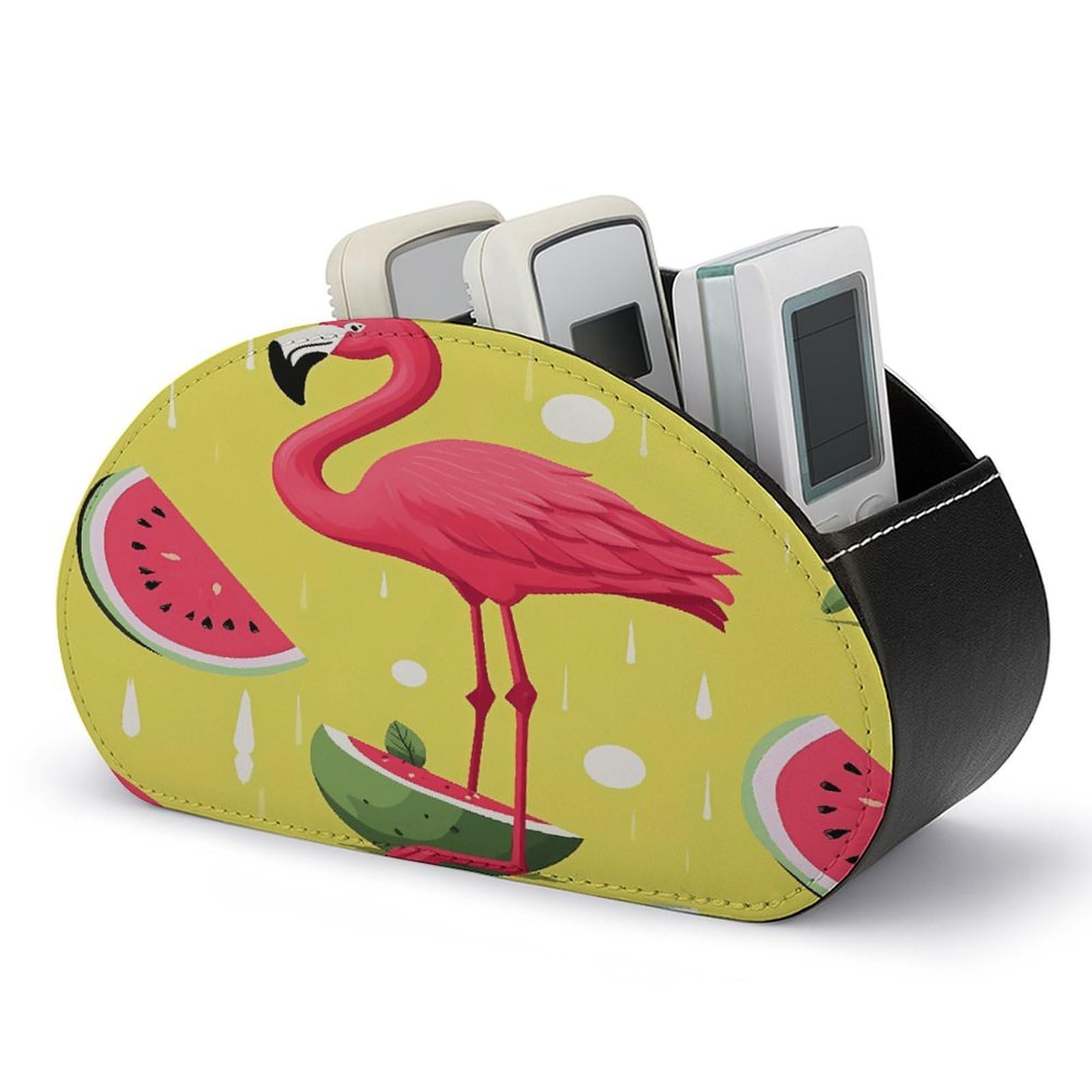 FekiLoot - Pink Flamingo Watermelon Remote Control Holder with 5 Compartments, Remote Organizer for Table, TV, Storage Box/Tray for Media Controllers and Supplies