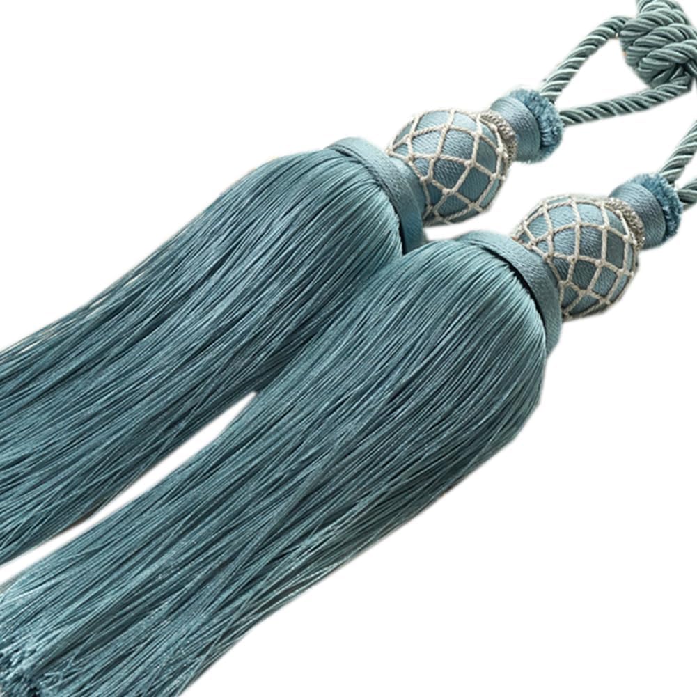 2 Pack Tassels Curtain Tiebacks Rope Home Curtains Tie Back Luxury Curtain Buckle Tieback Drapery Holdbacks for Decor (Gray Blue)
