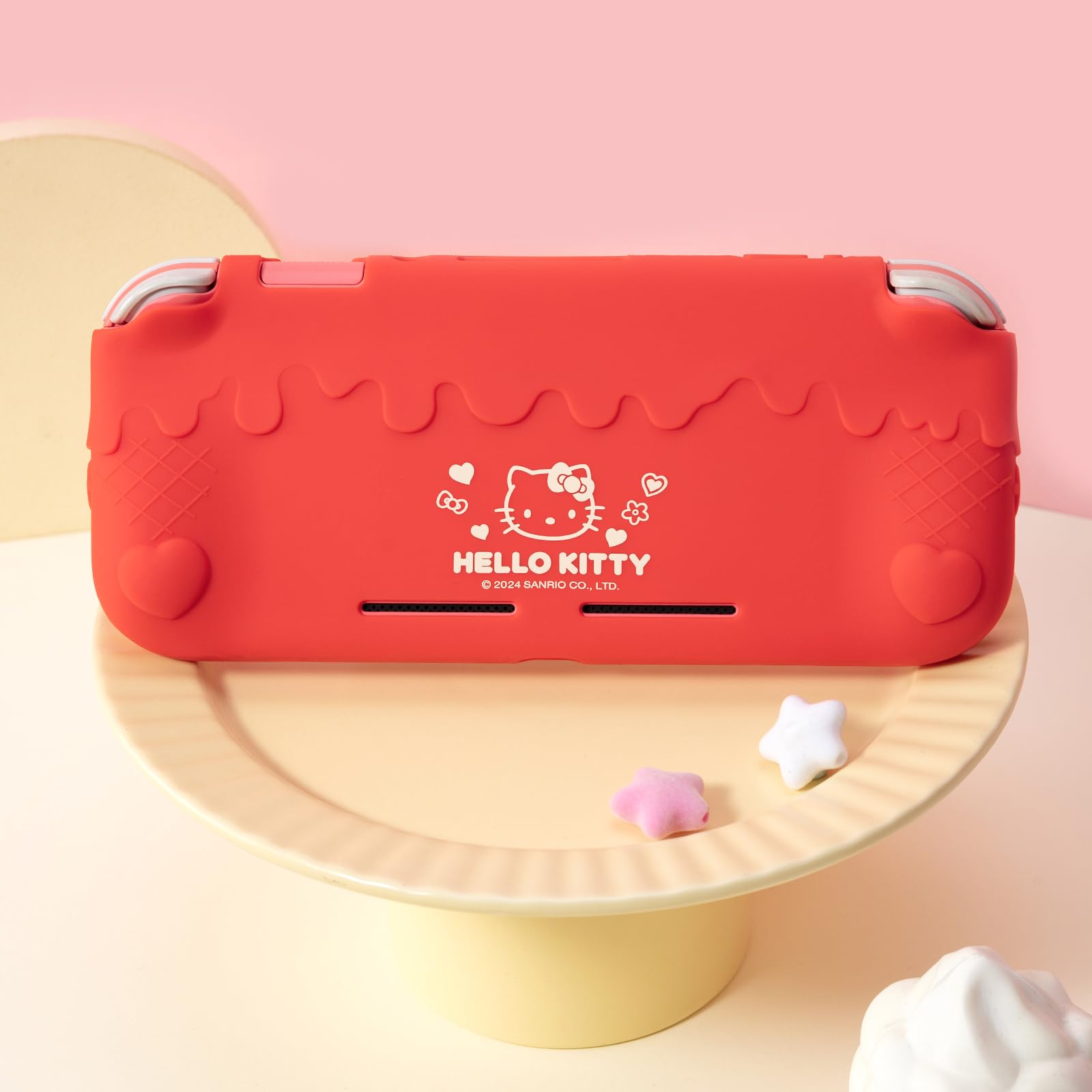 Kuitmor Estuche Protector para Switch Lite, Funda Protectora de Silicona Suave, Carcasa Protectora Antirrayaduras para Switch Lite con 2 Tapas de Agarre - HLK Rojo