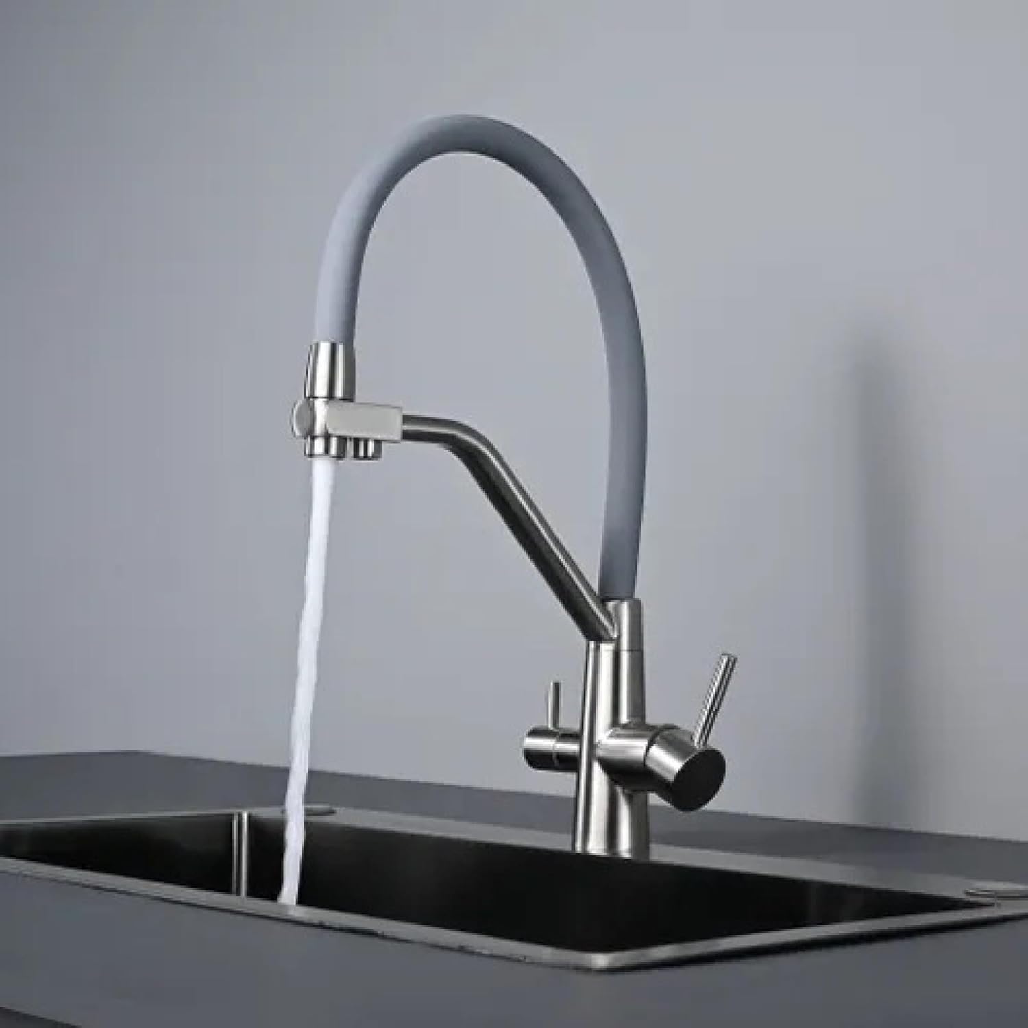 3-in-1 Stainless Steel Kitchen Faucet with Water Purification, Lead-Free, Fingerprint Resistant, Easy Install Sink Tap(#14)