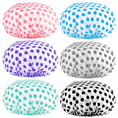 Keeygo 6 PCS Shower Caps, Extra Large Reusable Elastic 100% Waterproof Bathing Hair Cap for Women Beauty, Hair Spa, Home Hotel Travel Use