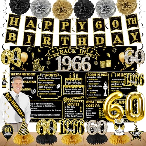Zirtorei 60th Birthday Decorations for Men Women, 1966 Bday Party Supplies