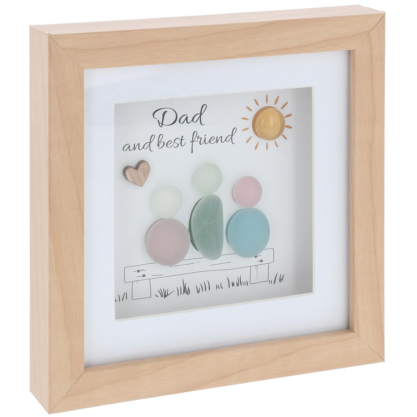 Shudehill Giftware Natural Wood Dad And Best Friend Pebble Art Frame, Decorative Glass Square Plaque With Frame, Sentimental Wall Decor Gift