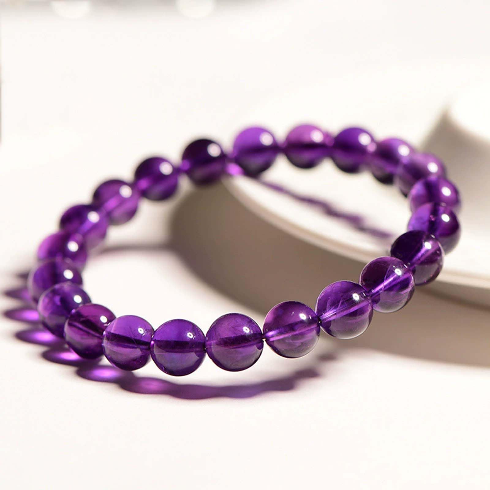 Pulseras elásticas con Cuentas Redondas de Amatista Natural