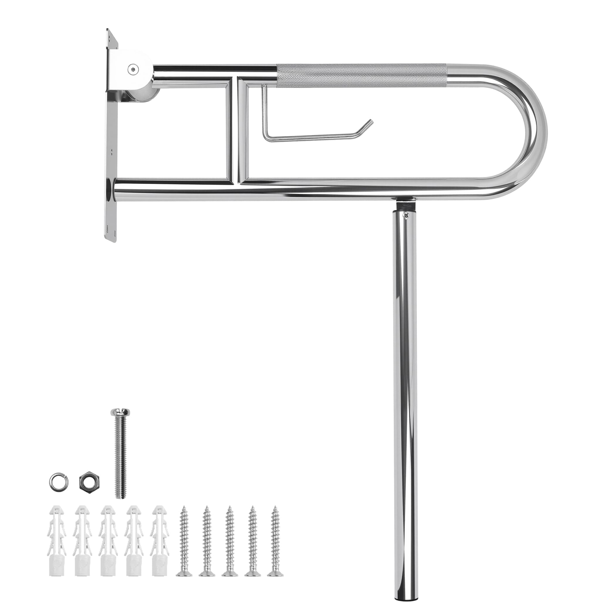 Barra de agarre para discapacitados, 23.6 pulgadas de acero inoxidable de 1.25 pulgadas de diámetro, rieles de seguridad para inodoro para baño con soporte de papel, riel de soporte