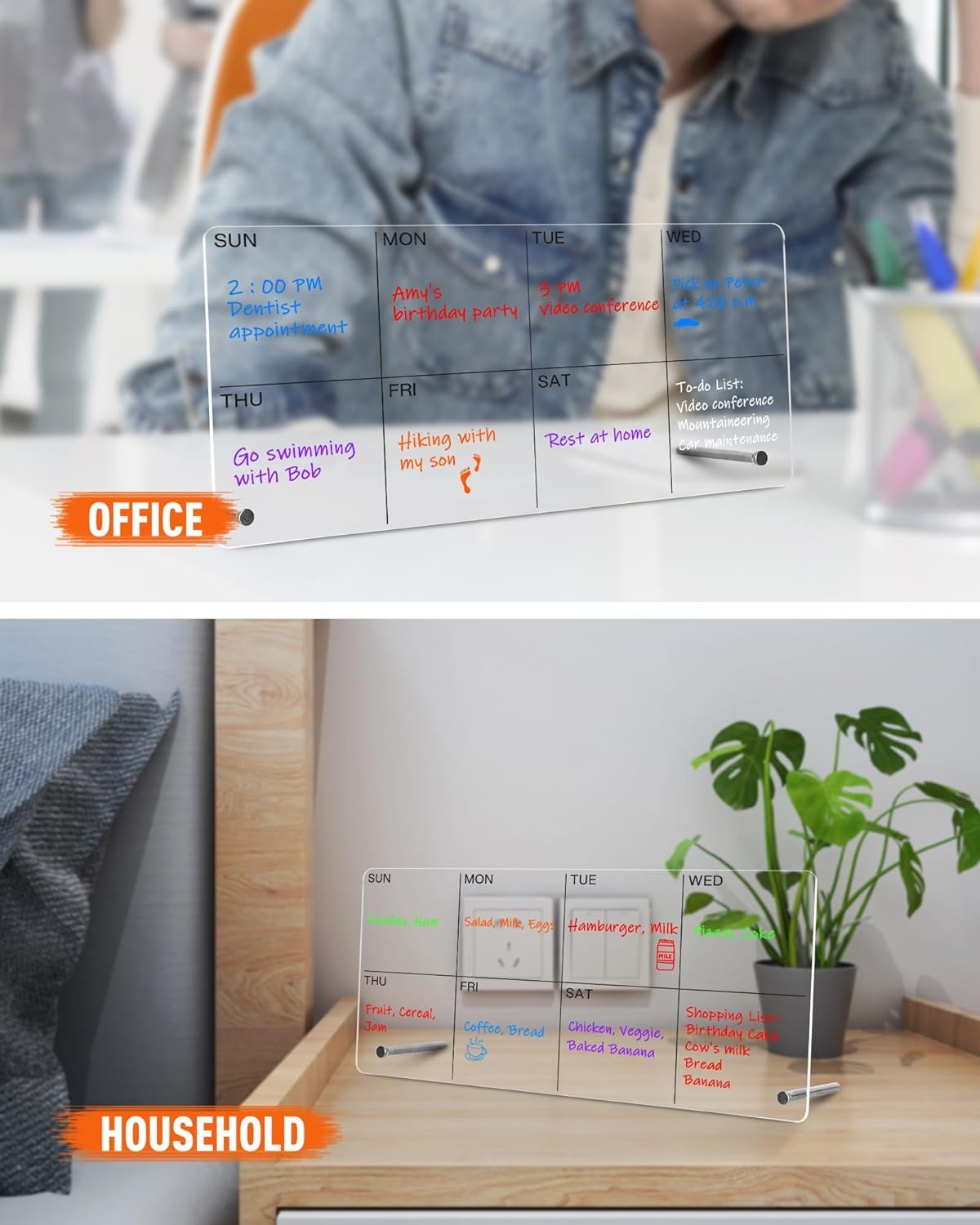 True-Ally Acrylic Desktop Weekly Planner, (30 x 15 cm) Clear Whiteboard with Metal Stand, Dry Erase to-Do List Calendar for Office, Home, School, 6 Marker Included (Black) 1