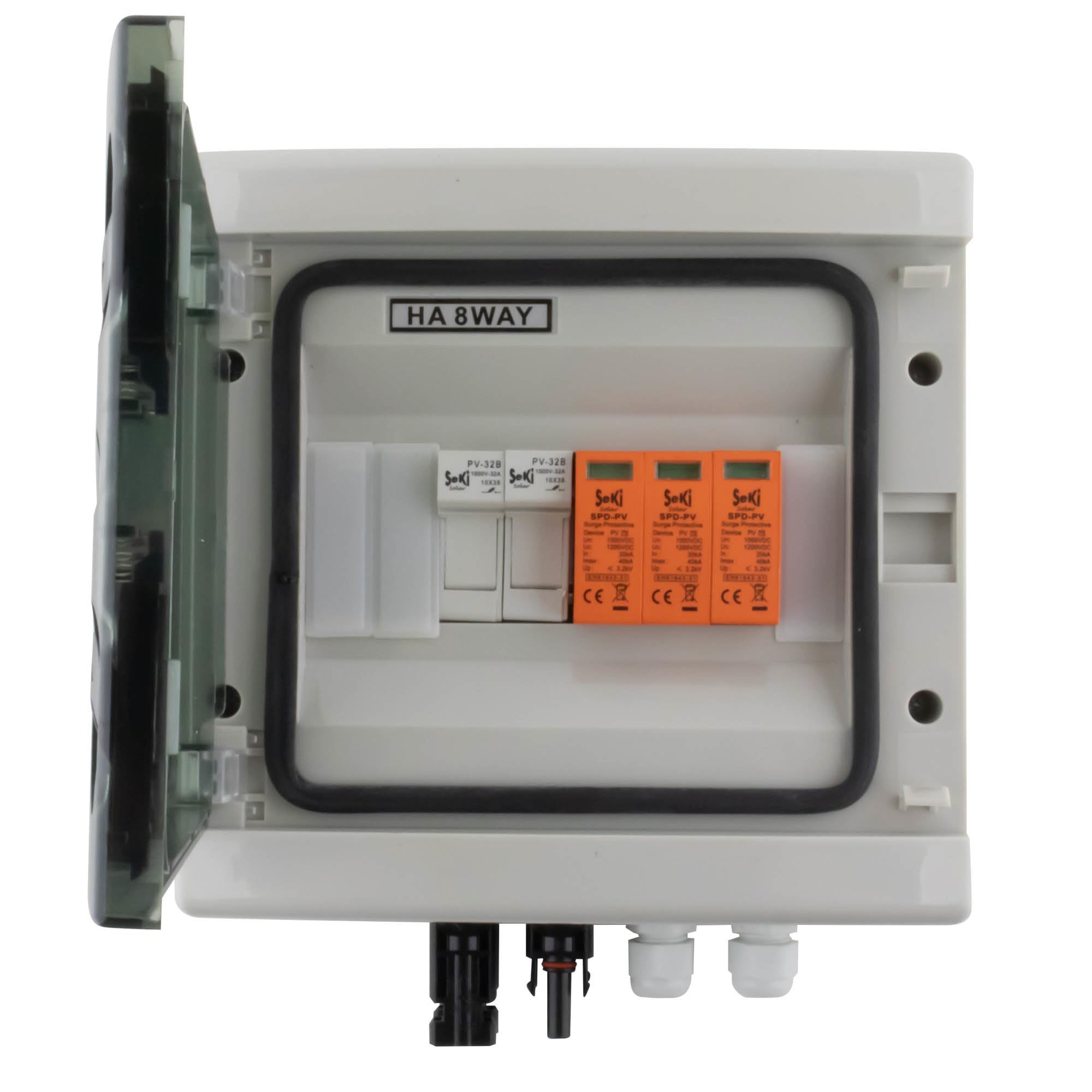 SeKi DC 1 String 3P T2 Solar Anschlusskasten Überspannungsschutz/Blitzschutz 32A 1000V; Aufputz Gehäuse IP65 8 Module; PV Photovoltaik