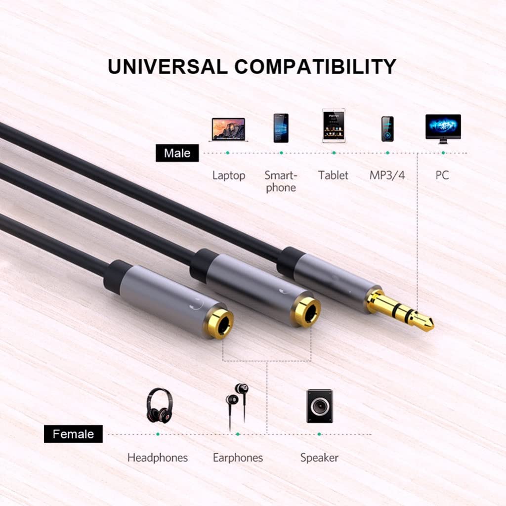 Kabel audio, kabel instrumentalny, przedłużacz do słuchawek Jack 3,5 mm Audio męski na 2 żeńskie Kabel Aux Rozdzielacz słuchawek (kolor: jak pokazano, rozmiar: jeden rozmiar)