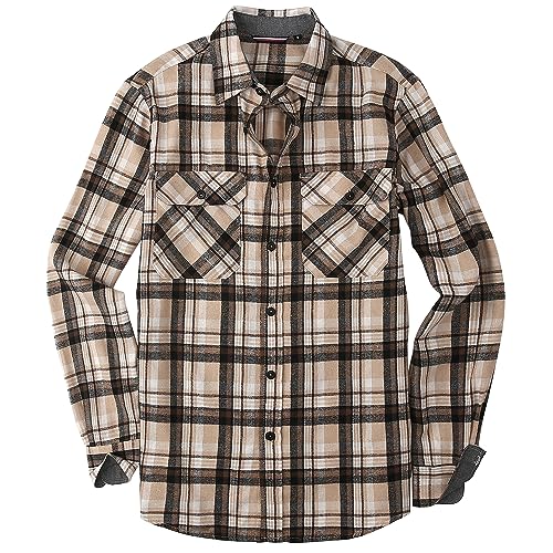 Image of WARHORSEE Flannel Shirt for Men Long Sleeve Button Down Plaid Shirts | Soft Cotton Blend for Multi-season Wear, Lightweight yet Warm, Dual buttoned storage pockets, Machine Washable Easy Care