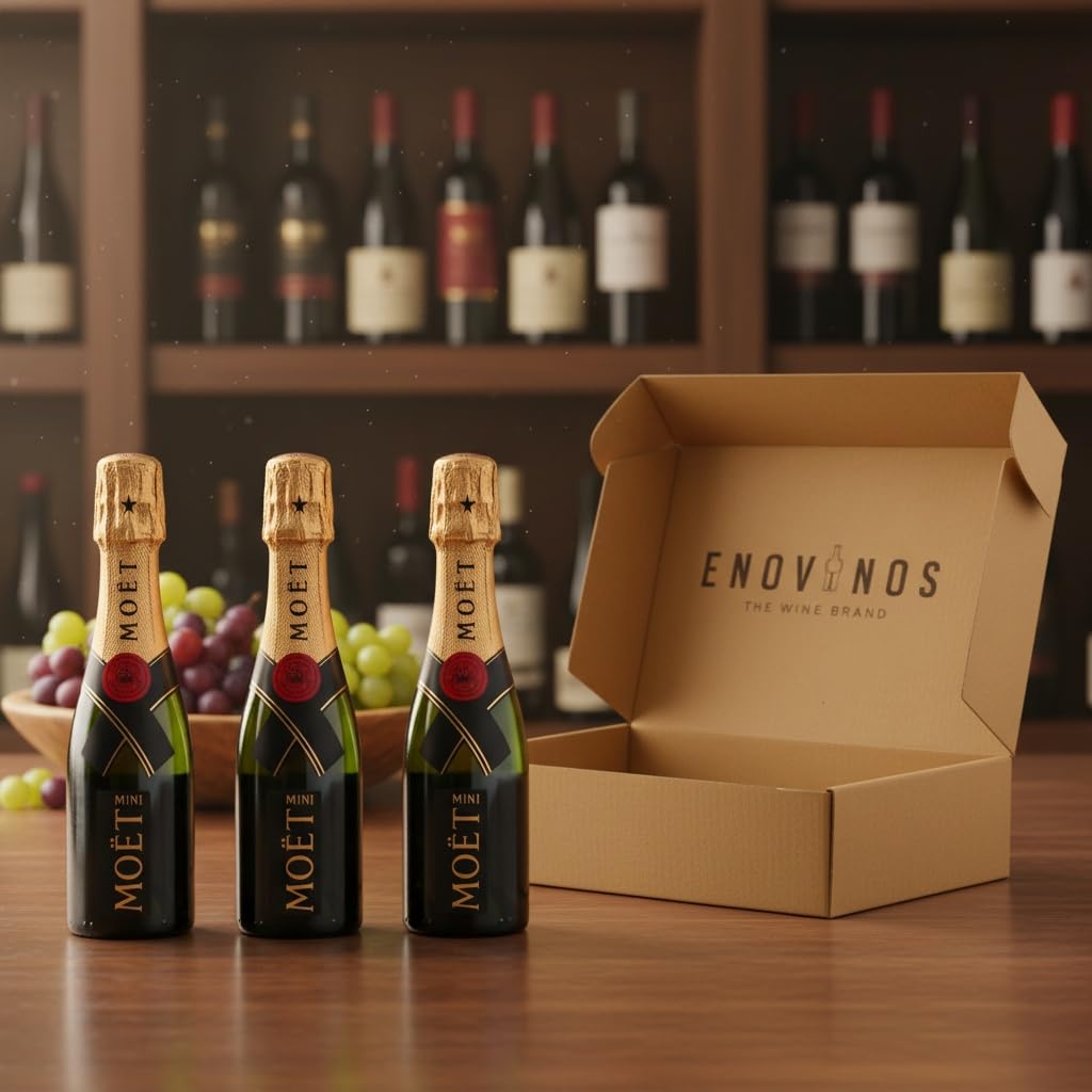 Pack Premium Moët & Chandon Brut Champagne Mini Moët 3 x 20 cl - Pack mini botellas Champan premium - Considerado el mejor - Perfecto para regalo - Mejor Seleccion ENOVINOS THE WINE BRAND
