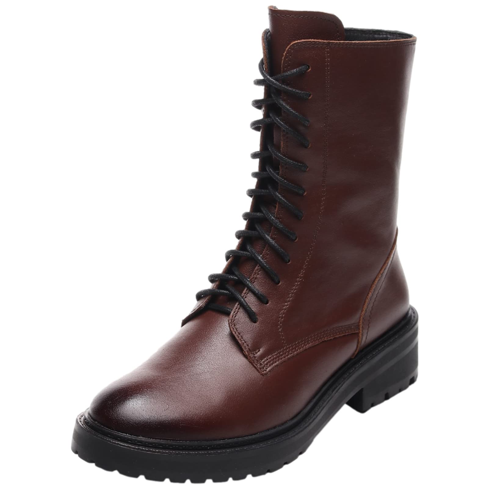 rismart Mujer Botas Militar Moteras Cuero Media pierna Invierno Guay Botines