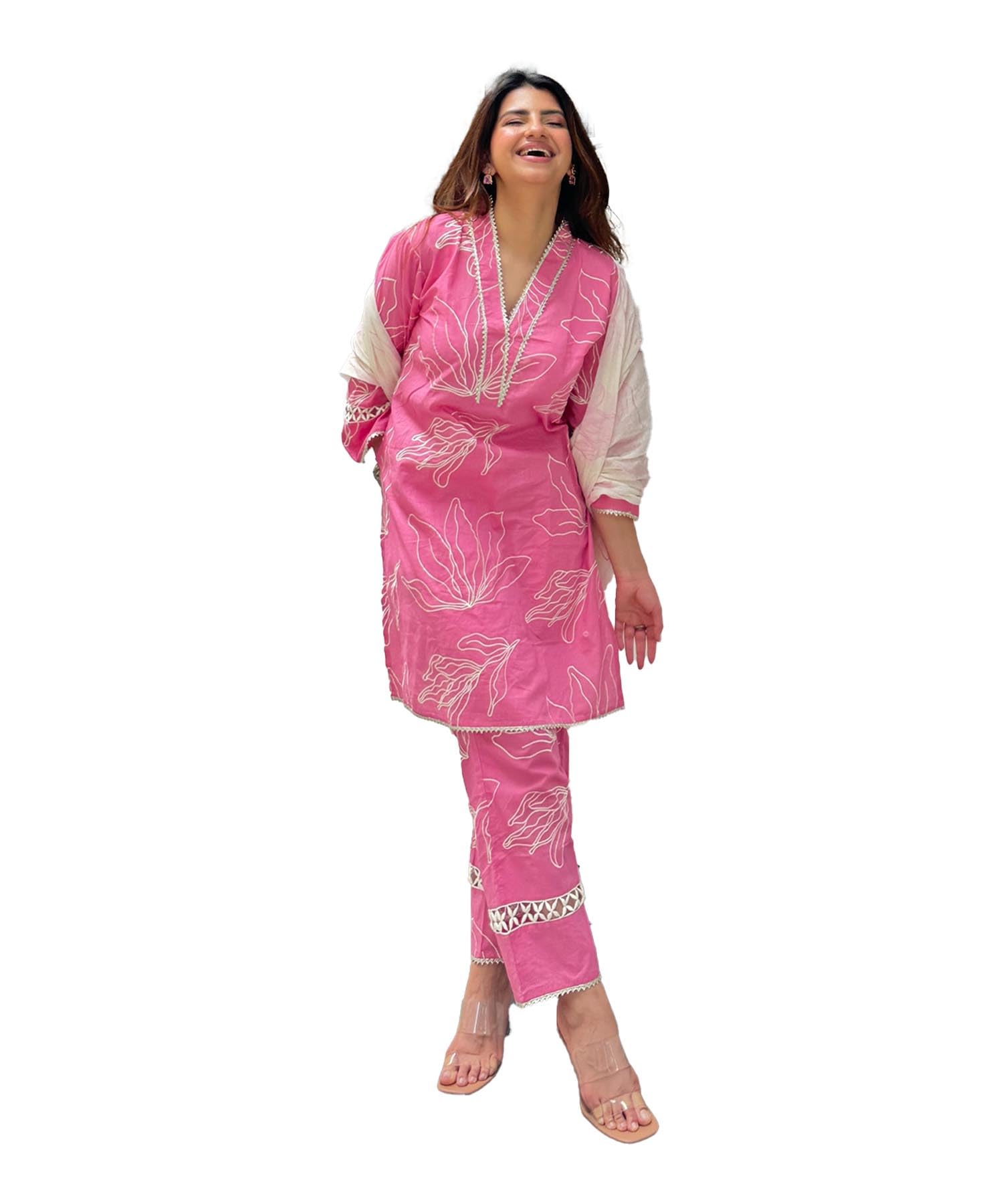 Lookmark Women's Cotton Blend Kurta And Pant With Dupatta Suitable For Every Indian Occasion (Az-Lm-Og-Ks2187-L) Pink
