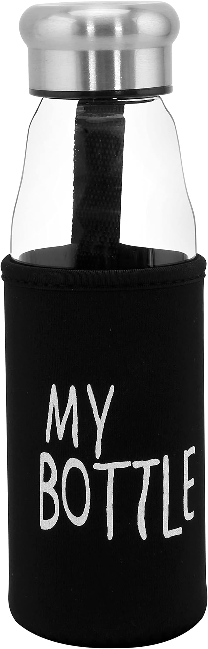 Delcasa Dc1314 500ML Glass Water Bottle With Neoprene Sleeve Portable Steel Cap Lead-Free, Travel Flask Air Tight Microwave Safe, Dishwasher Safe, Clear