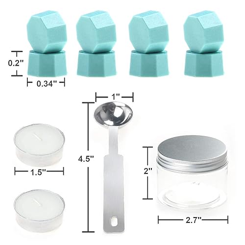 Miniatura 3 de Cuentas de sellado de cera azul, 300 piezas de perlas de sello de cera azul claro con 1 cuchara de fusión de cera y 2 velas blancas para sello de