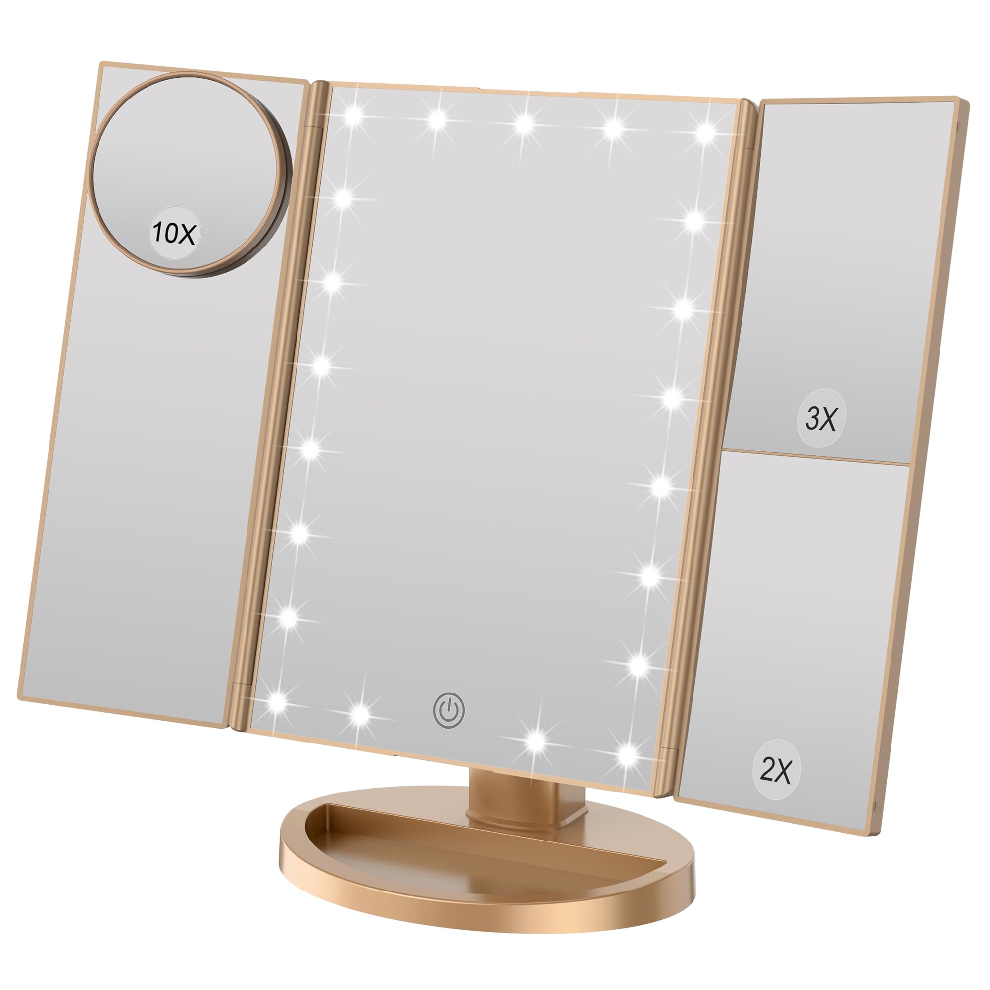 WEILY Tri-Fold Makeup Mirror with 2X/3X Magnifying 21 LEDs, 2 Power Supply Mode,