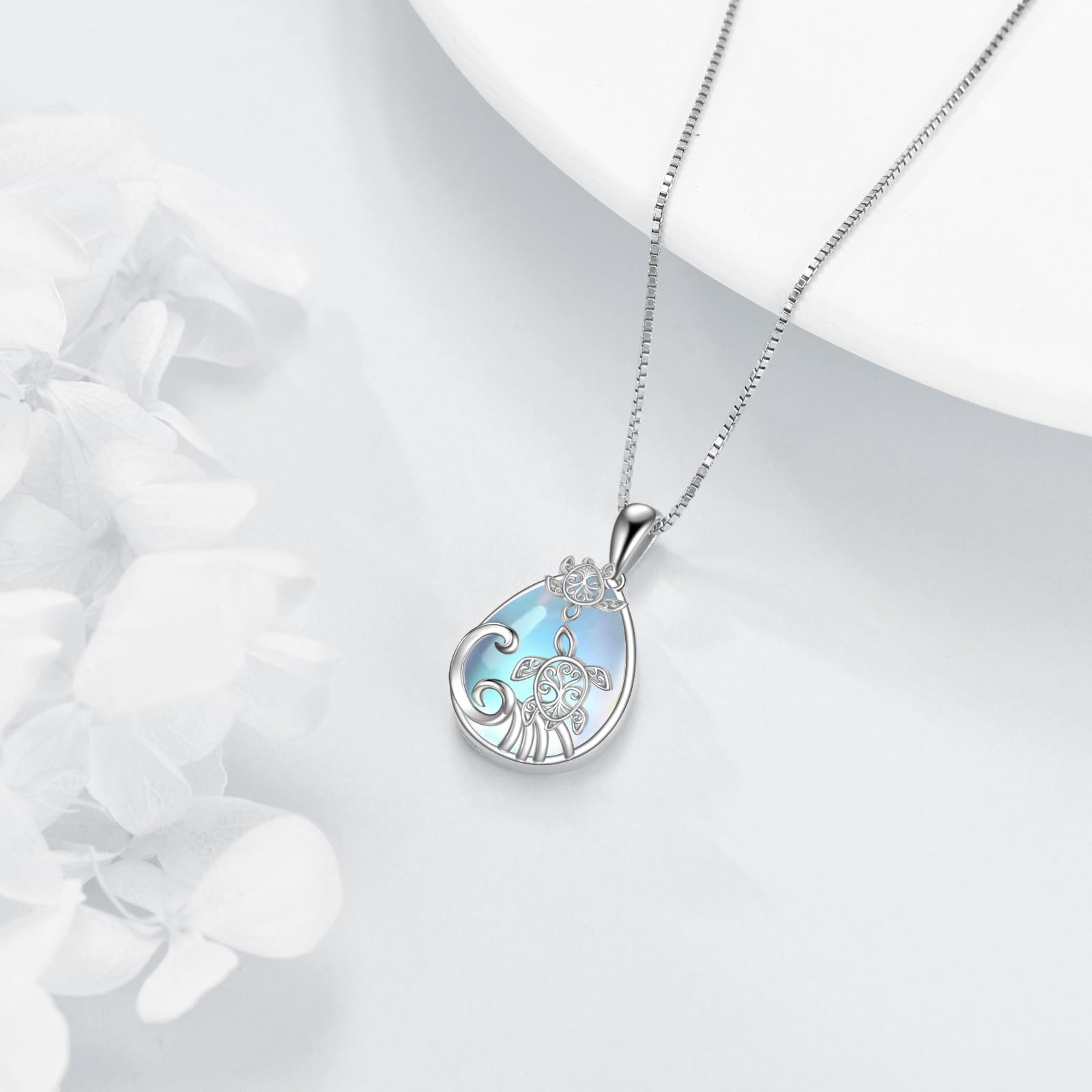 URONE 925 Sterling Silber Mondstein Tropfen Anhänger Kette Schmuck Geschenke für Damen