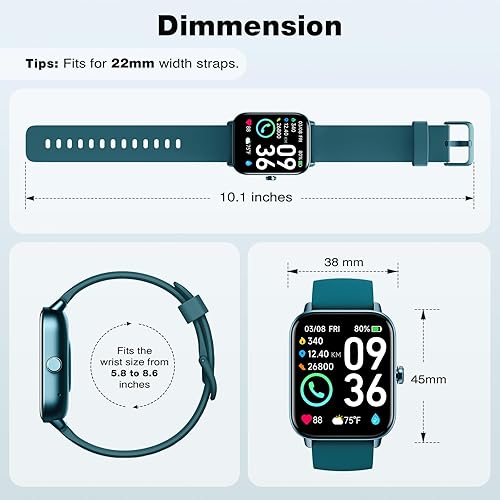 Miniatura 8 de Fitpolo Reloj inteligente para hombres y mujeres, pantalla táctil de 1.8", llamada Bluetooth, Alexa integrado, frecuencia cardíaca 24/7, monitor