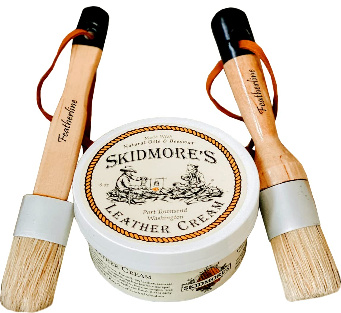 Skidmore's Leather Cream + Featherline Applicator Brushes Bundle