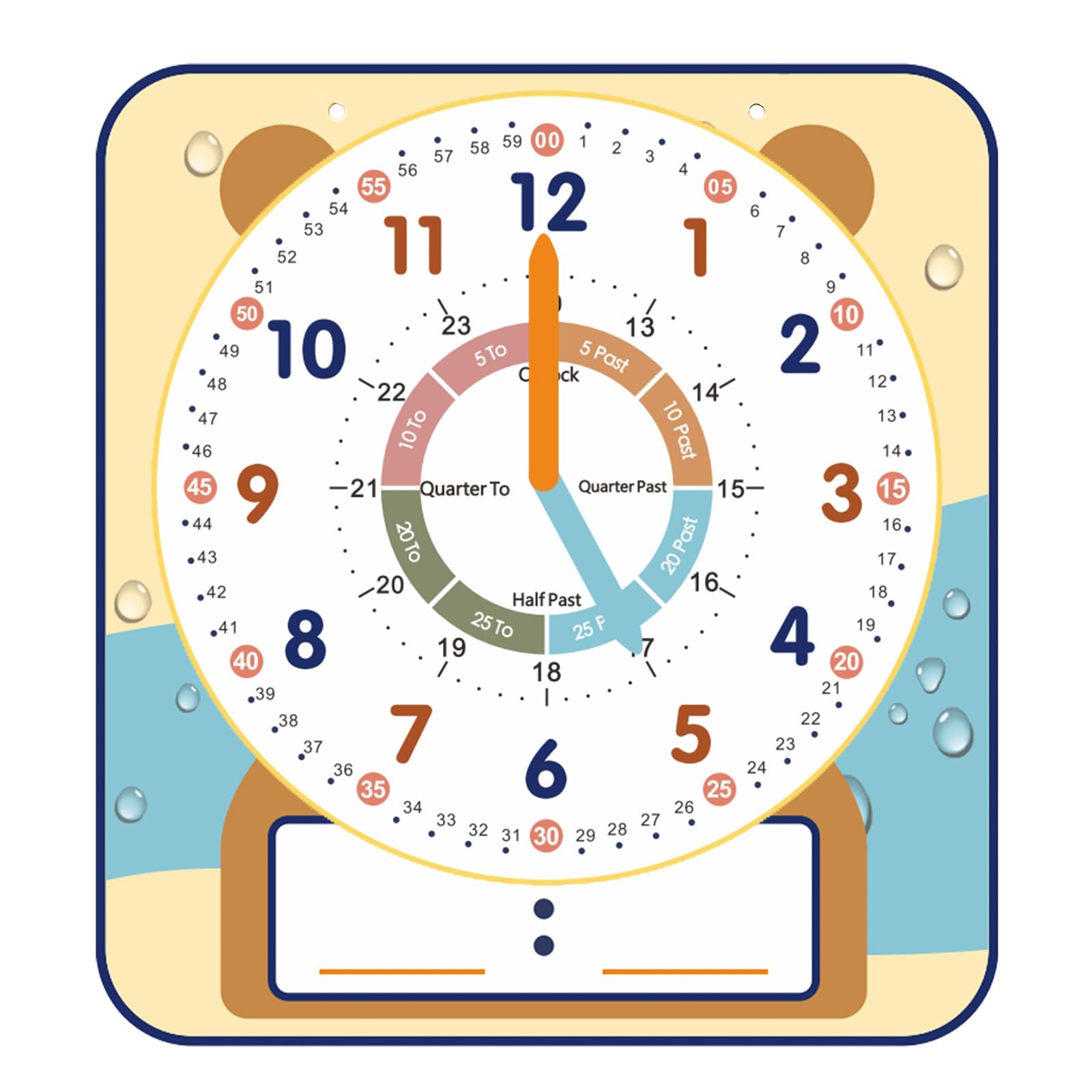 ANCOMEDO Large 12" Magnetic Writable Dry Erase Teaching Clock with Cute Style, Teaching Demonstration Clock for Kids Learning Practice Time for Home School Classroom Supplies (12" x11"-Beige)