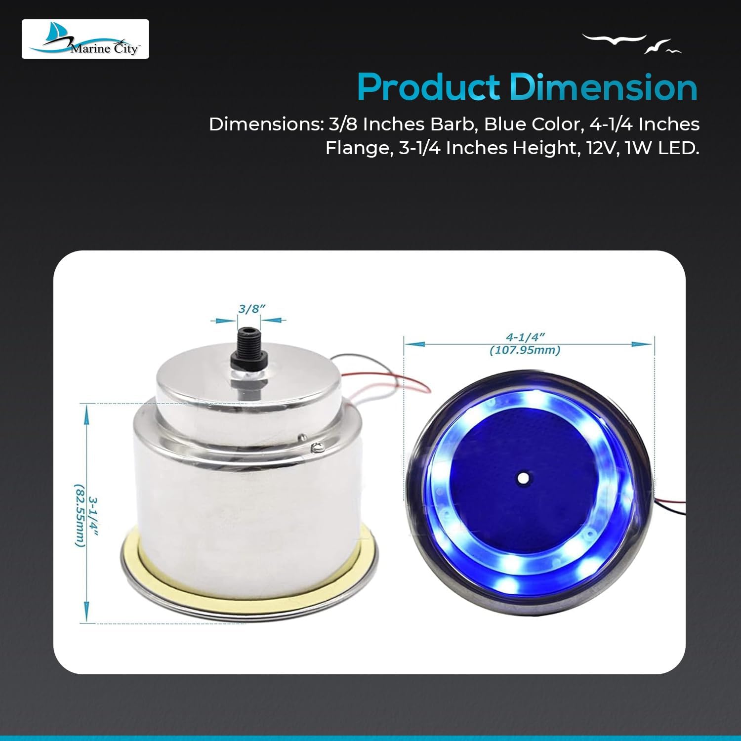 MARINE CITY 8 Blue LED Lights Cup Holder with Drain – 304 Stainless Steel, Corrosion-Resistant, Easy to Install for Boats, Yachts, Ships, Kayaks