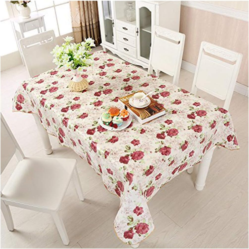 LikeYou Pastoral Floral PVC Table Cloth Oblong Flannel Backed Table Cover Oil Resistant and Water Repellent for Dinner Table … (multicolour, 60Wx60H)