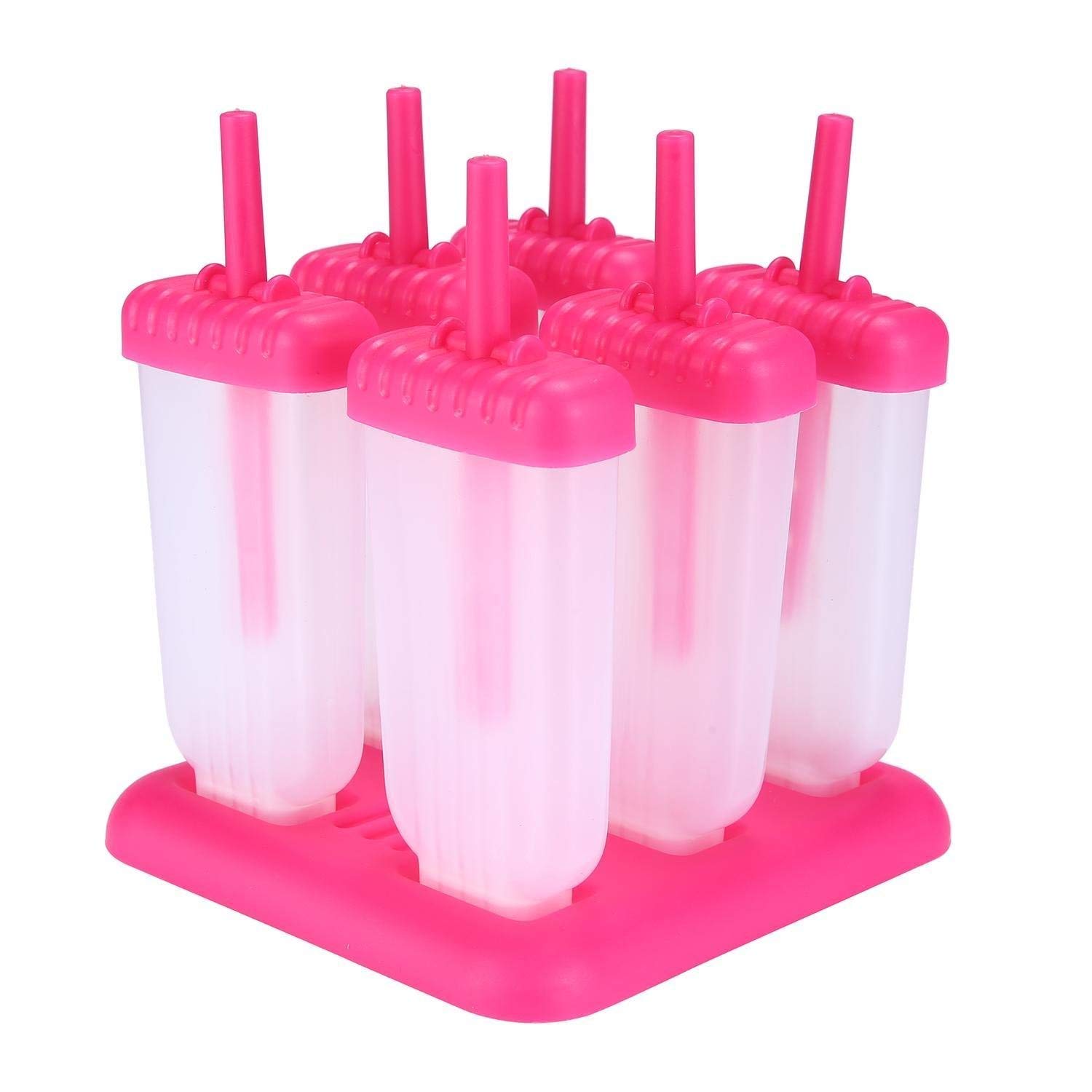 Set of 6 Plastic Reusable Ice Pop Makers, Homemade Popsicle Frozen Ice Cream Moulds Tray Kulfi Candy Ice Lolly Mold for Children & Adults (Multi)