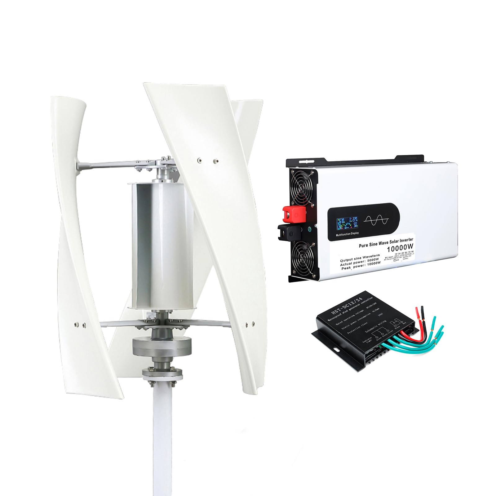 Turbina Eolica, 10000W 12V-220V Kit Generatore Eolico Verticale Produttore di Elettricità con Inverter di Potenza Rumore Ridotto Generatore Eolico a 3 Pale
