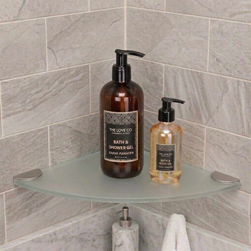 Auraview Glass Corner Wall Shelf for Bathroom, Wall Mountable, Frosted, 6x6 Inch, Round-image-40