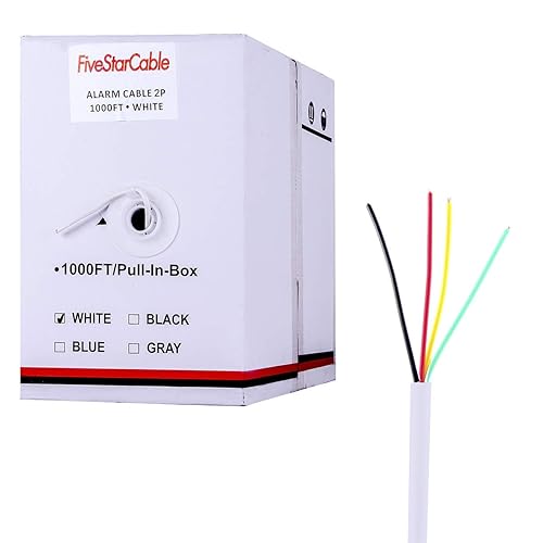 FiveStarCable 22-4 1000 pies 22 AWG 2 pares de cables de alarma 224 calibre 22 4 conductores