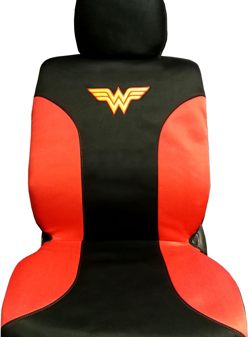 Pair of New DC Comic Wonder Woman Sideless Neoprene Waterproof Car Seat Covers from BDK Bundle with Air Freshener