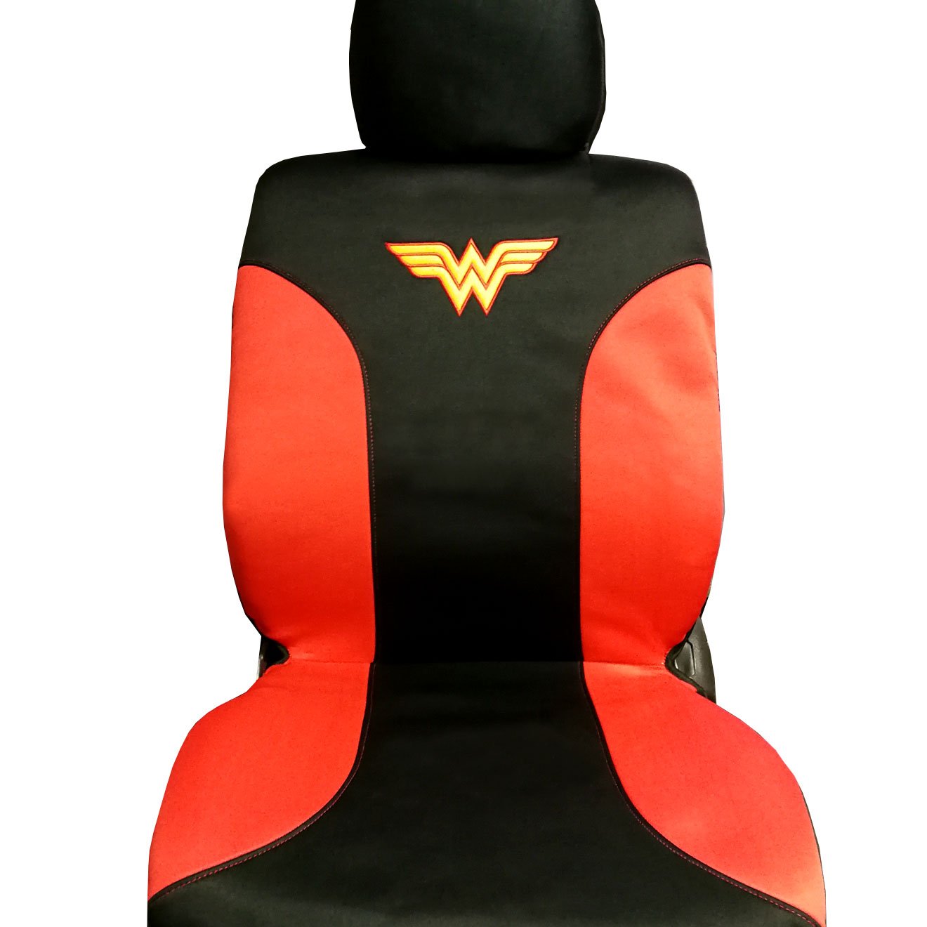 Yupbizauto Pair of New DC Comic Wonder Woman Sideless Neoprene Waterproof Car Seat Covers from BDK Bundle with Air Freshener