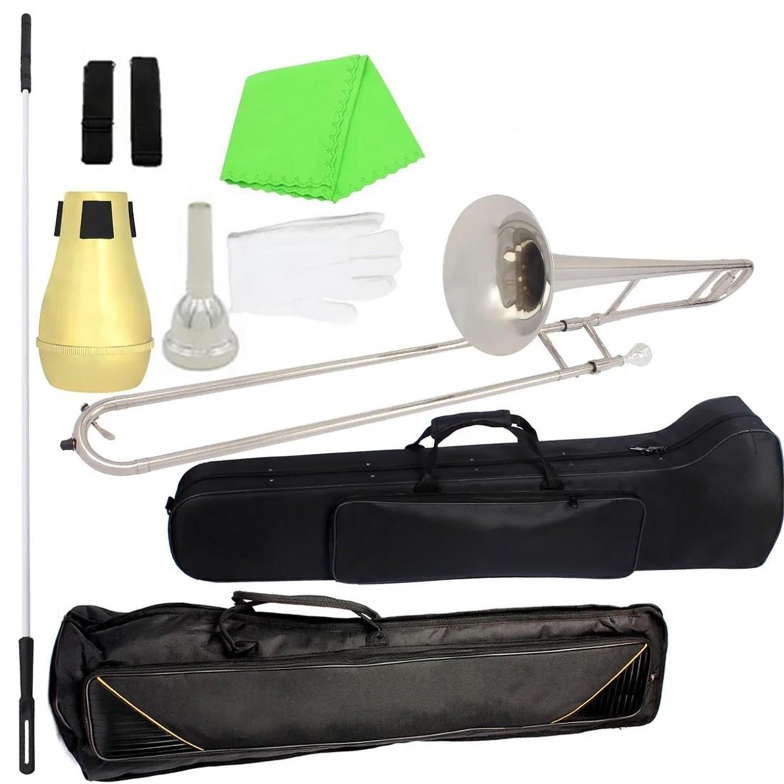 Standard Puzon Instrumenty Muzyczne Puzon Bb Lakierowany Srebrny Korpus Mosiężny Zestaw Altowy Z Torbą Do Przechowywania Akcesoria Pręt Tłumika(Trombone set)