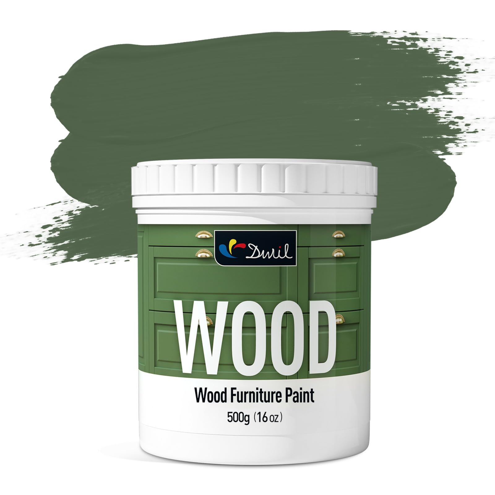 Matte Finish Furniture Paint - 16 Oz Wood Paint for Cabinets, Doors, Tables, and Dressers Refinishing - Water-Based, Non-Toxic & Odorless, Easy to Apply(Olive Green)-Without Tools